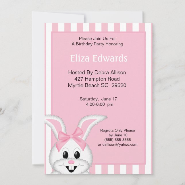 Bunny Rabbit Birthday Invitation (Front)