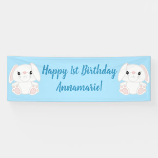 Bunny Rabbit Birthday Party Blue Banner
