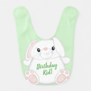 Bunny Rabbit Birthday Party Green Baby Bib
