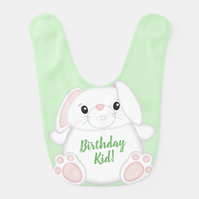 Bunny Rabbit Birthday Party Green Baby Bib (Front)