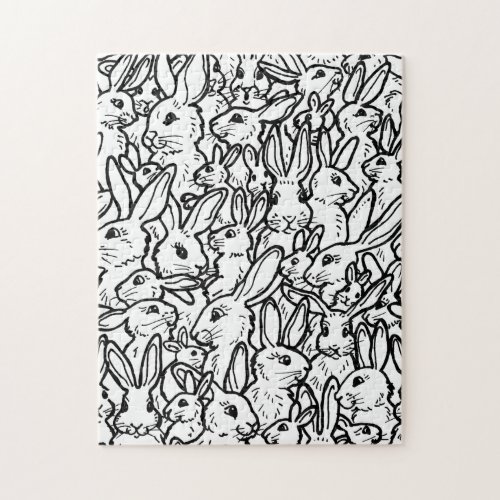 Bunny Rabbit Black  White Drawings Cute Fun Hard Jigsaw Puzzle