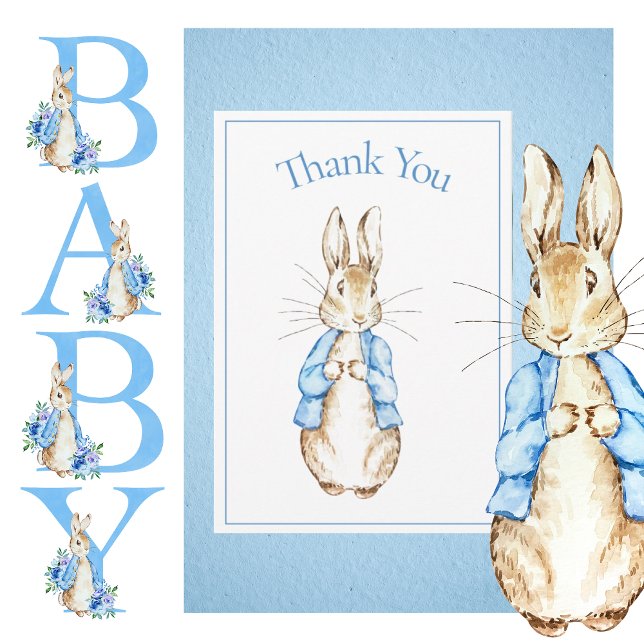 Bunny Rabbit Blue Baby Shower Thank You Card (Creator Uploaded)