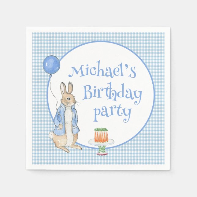 Bunny Rabbit Blue Birthday Party Napkins (Front)