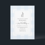 Bunny Rabbit Blue Gingham 1st Birthday Invitation<br><div class="desc">Celebrate your son's first birthday with this classic gingham boy baby shower invitation. The design features a timeless gingham design and a hand-drawn rabbit. The script "first birthday" heading is an image that cannot be edited. The heading image can be resized to fit any invitation size. All of the other...</div>