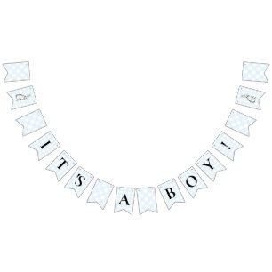 Bunny Rabbit Blue Gingham Baby Shower Bunting Bunting Flags