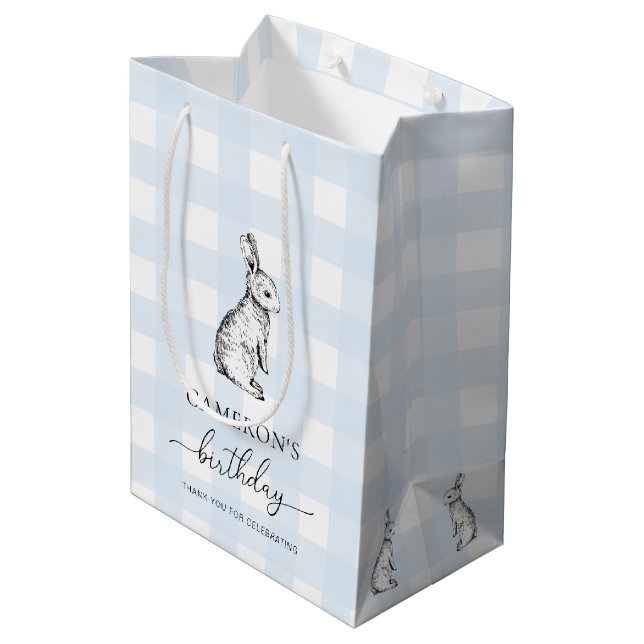 Bunny Rabbit Blue Gingham Favor Bag (Back Angled)