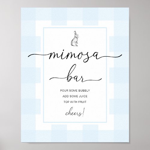 Bunny Rabbit Blue Gingham Mimosa Bar Sign
