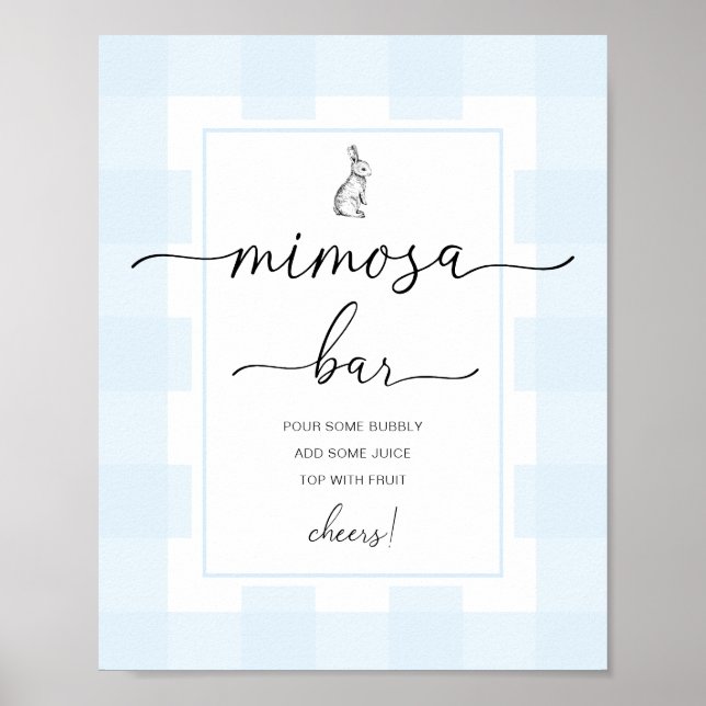 Bunny Rabbit Blue Gingham Mimosa Bar Sign (Front)
