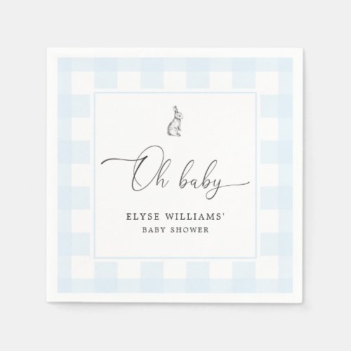 Bunny Rabbit Blue Gingham Oh Baby Paper Napkin