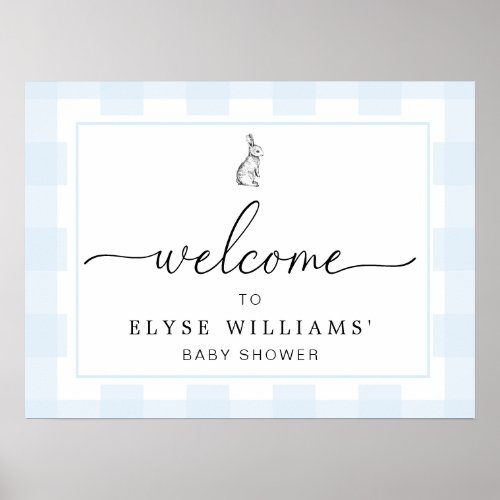 Bunny Rabbit Blue Gingham Welcome Sign