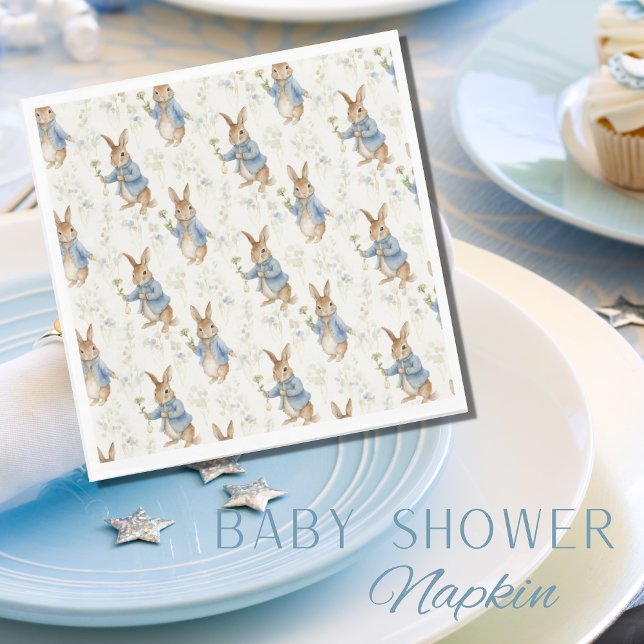 Bunny Rabbit Blue Greenery Baby Shower Napkins (Creator Uploaded)
