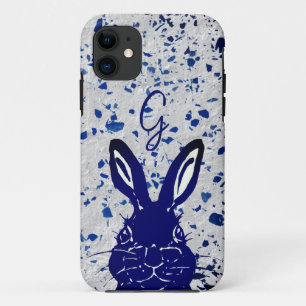 Bunny Rabbit Blue Terrazzo Monogram Modern iPhone 11 Case