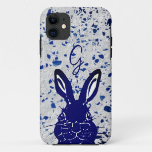 Bunny Rabbit Blue Terrazzo Monogram Modern iPhone 11 Case
