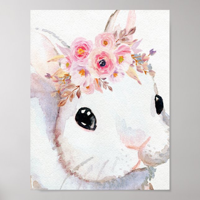 Bunny Rabbit Boho Chic Nursery Woodland Art Print (Front)