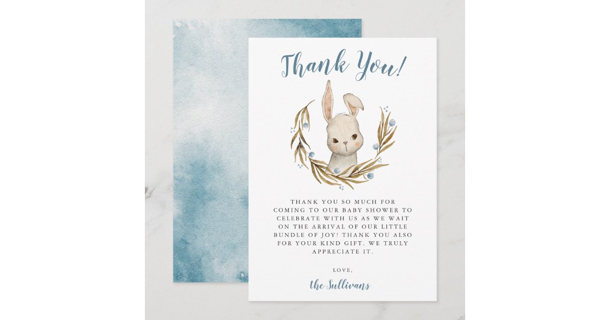 Bunny Rabbit Boy Baby Shower Thank You Card | Zazzle
