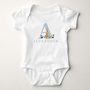 Bunny Rabbit   Boy First Birthday with Name Baby A Bodysuit