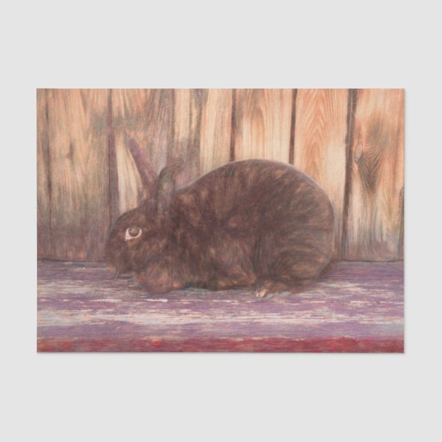 Bunny Rabbit Brown Wood Grain Sketch Art Easter Tissue Paper (Front)
