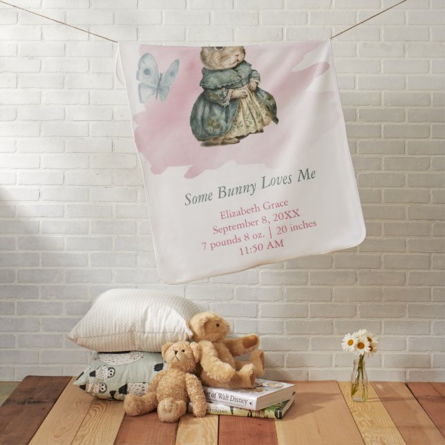 Bunny Rabbit Butterfly Pink Wash Splash  Baby Blanket (In Situ)