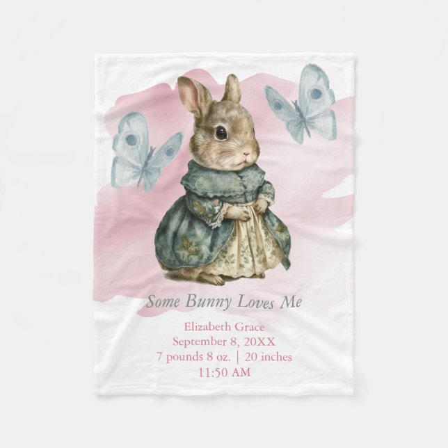 Bunny Rabbit Butterfly Pink Wash Splash Baby  Fleece Blanket (Front)