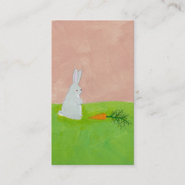 Bunny rabbit carrot cute fun original art painting business card (Front)