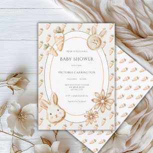 Bunny Rabbit Carrots Green Orange Baby Shower Invitation