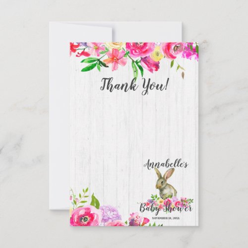 Bunny Rabbit Chic Floral Baby Shower Thank You Advice Card