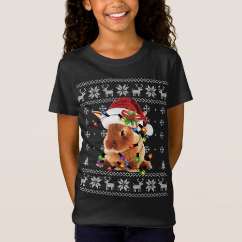 Bunny Rabbit Christmas Light Dog Santa Hat Ugly Sw T_Shirt