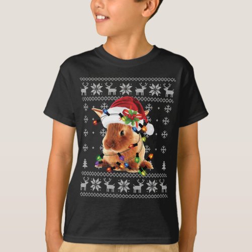 Bunny Rabbit Christmas Light Dog Santa Hat Ugly Sw T_Shirt