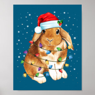 Bunny Rabbit Christmas Lights Santa Hat Funny Xmas Poster
