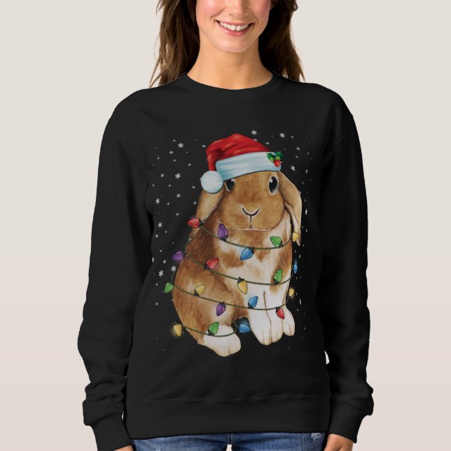 Bunny Rabbit Christmas Lights Santa Hat Funny Xmas Sweatshirt (Front)