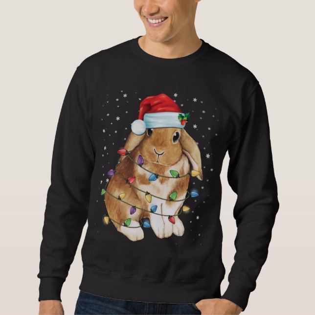 Bunny Rabbit Christmas Lights Santa Hat Funny Xmas Sweatshirt (Front)