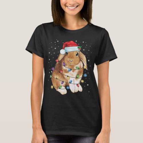 Bunny Rabbit Christmas Lights Santa Hat Funny Xmas T_Shirt