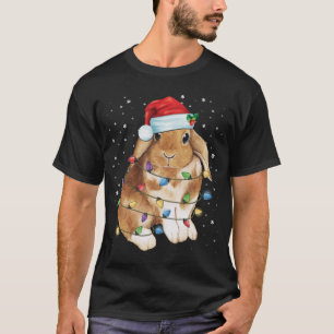 Bunny Rabbit Christmas Lights Santa Hat Funny Xmas T-Shirt