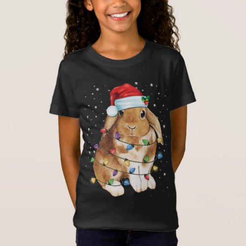 Bunny Rabbit Christmas Lights Santa Hat Funny Xmas T_Shirt