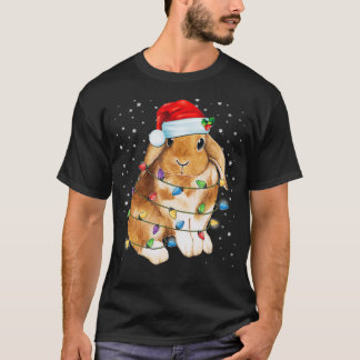 Bunny Rabbit Christmas Lights Santa Hat Funny Xmas T-Shirt