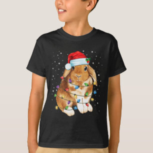 Bunny Rabbit Christmas Lights Santa Hat Funny Xmas T-Shirt