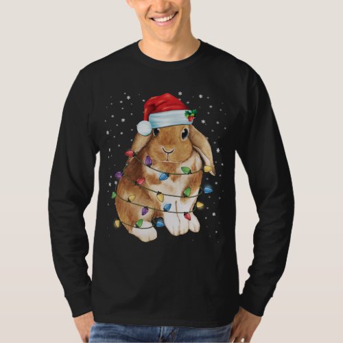 Bunny Rabbit Christmas Lights Santa Hat Funny Xmas T_Shirt