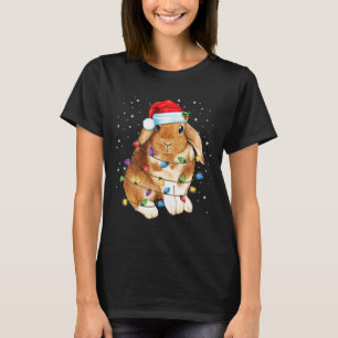 Bunny Rabbit Christmas Lights Santa Hat Funny Xmas T-Shirt