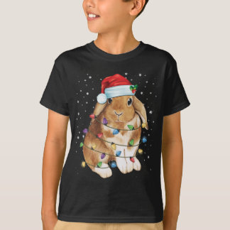 Bunny Rabbit Christmas Lights Santa Hat Funny Xmas T-Shirt