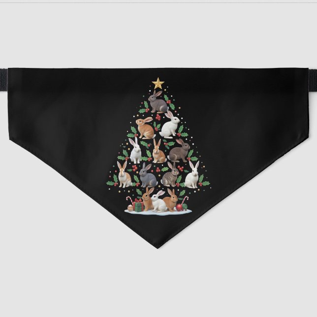Bunny Rabbit Christmas Tree Lights Pet Animals Bandana Collar (Front)