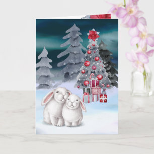 Bunny Rabbit Christmas Tree Scene Card