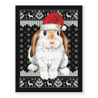 Bunny Rabbit Christmas Ugly Sweater Funny Xmas Tre Temporary Tattoos