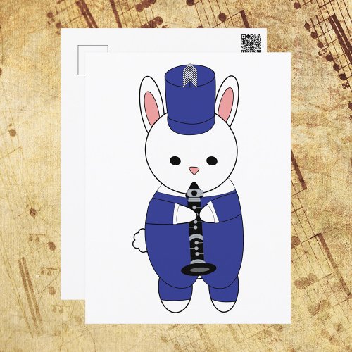 Bunny Rabbit Clarinet Marching Band Blue White Postcard