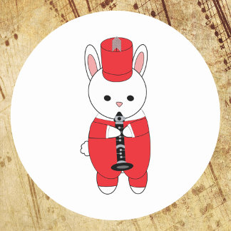 Bunny Rabbit Clarinet Marching Band Red White Classic Round Sticker