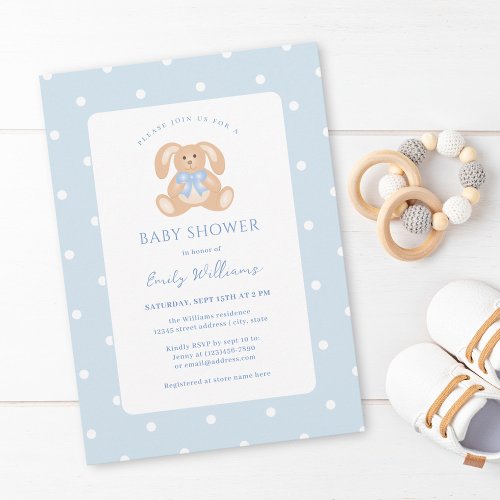 Bunny Rabbit Classic Polka Dots Boy Baby Shower Invitation