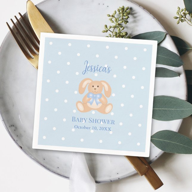 Bunny Rabbit Classic Polka Dots Boy Baby Shower Napkins (Creator Uploaded)