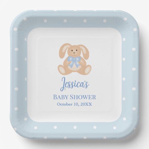 Bunny Rabbit Classic Polka Dots Boy Baby Shower Paper Plates