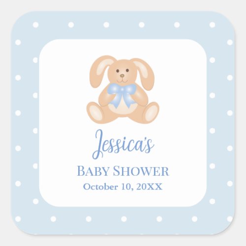 Bunny Rabbit Classic Polka Dots Boy Baby Shower Square Sticker