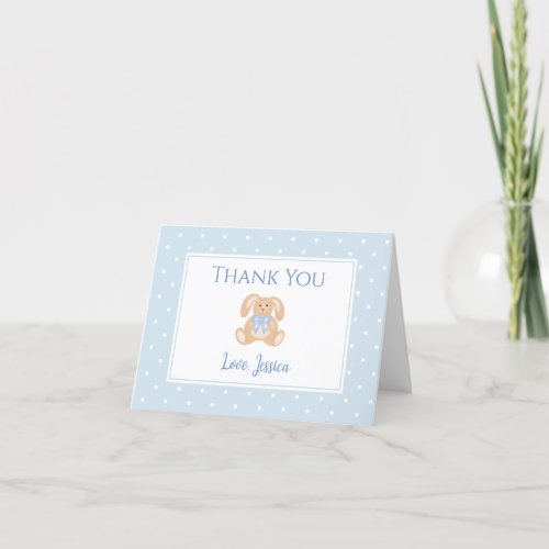 Bunny Rabbit Classic Polka Dots Boy Baby Shower Thank You Card