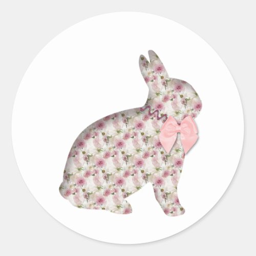 Bunny Rabbit Collage Decoupage Pink Flowers Easter Classic Round Sticker